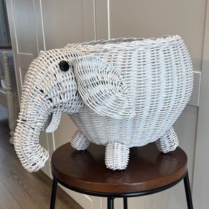 White Wicker Elephant Planter